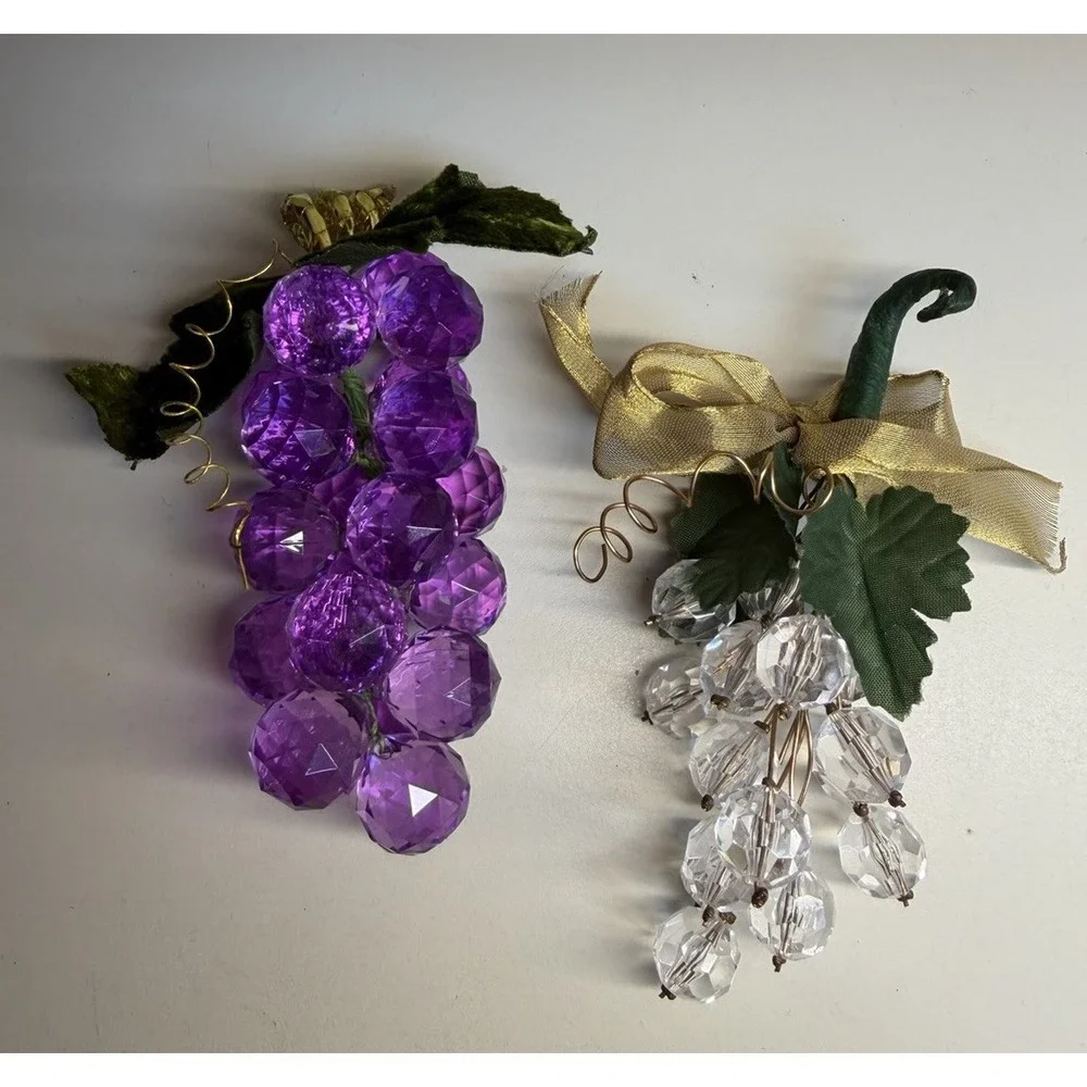 Vintage Acrylic Grape Cluster Ornaments Purple & Clear Lucite Hanging Decor Lot
